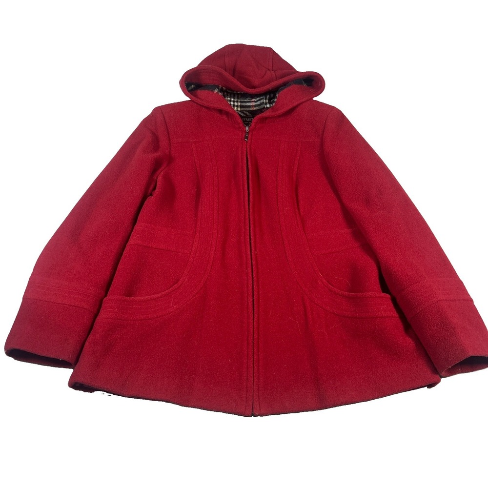 Fleet Street Wool Hooded Jacket Womens Size L Red Zip Trench Coat